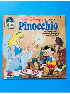 WALT DISNEY’S VTG 1977 STORY OF PINOCCHIO 24 PAGE READ ALOND BOOK & VINYL RECORD